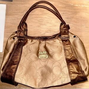 COACH Metallic Gold and Brown Signature Shoulder Bag